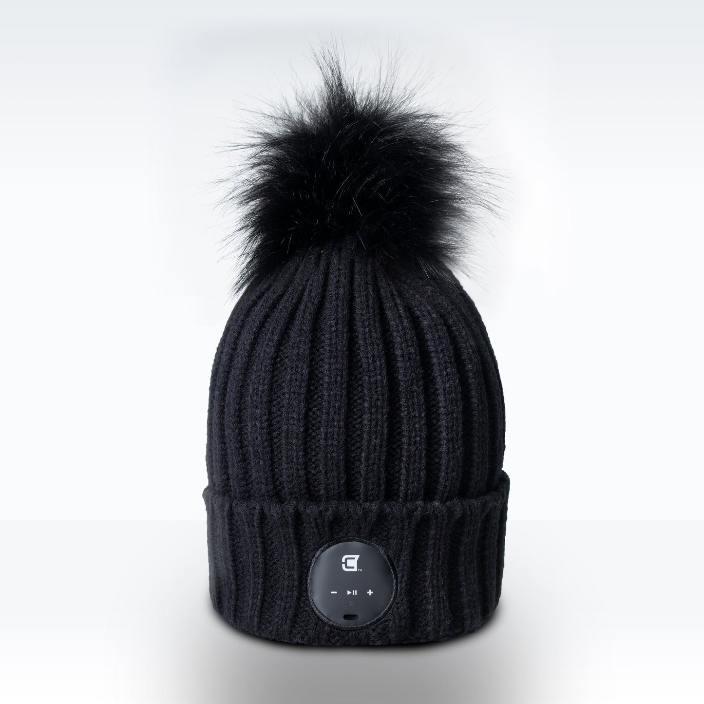 Blu Toque With Black Faux Fur Pom Pom & Touch Screen Gloves - Black Combo Kit