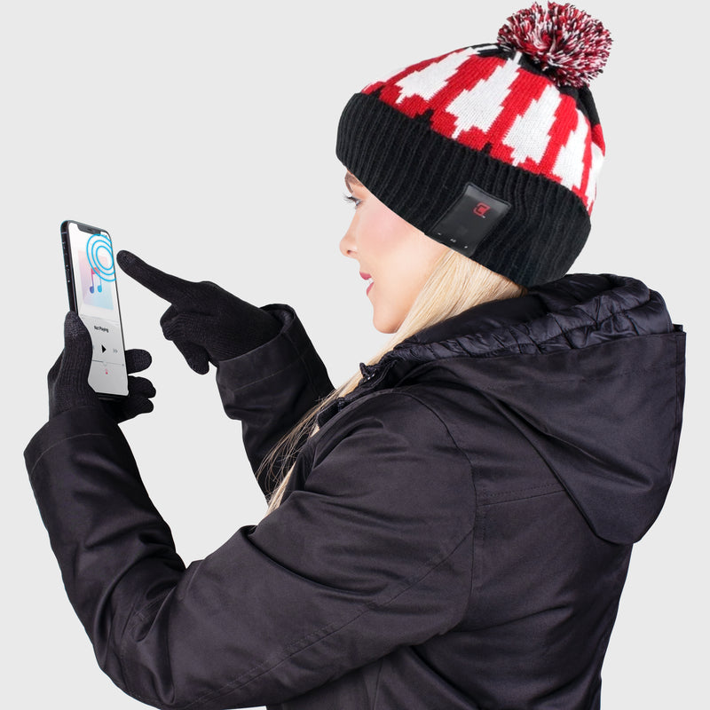 Blu Toque Unisex Bluetooth Beanie With Pom Pom & Touch Screen Gloves - Magma Combo Kit