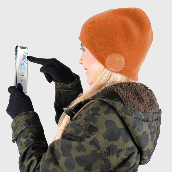 Blu Toque Dual Layered Beanie & Touch Screen Gloves - Orange Combo Kit