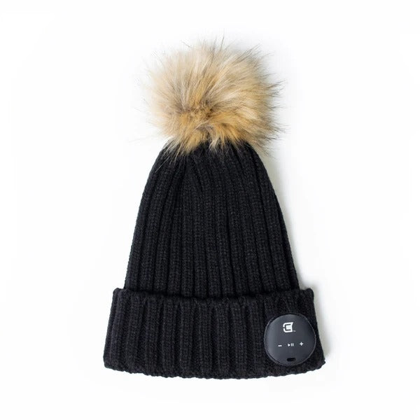 Blu Toque With Brown Faux Fur Pom Pom & Touch Screen Gloves - Brown Combo Kit