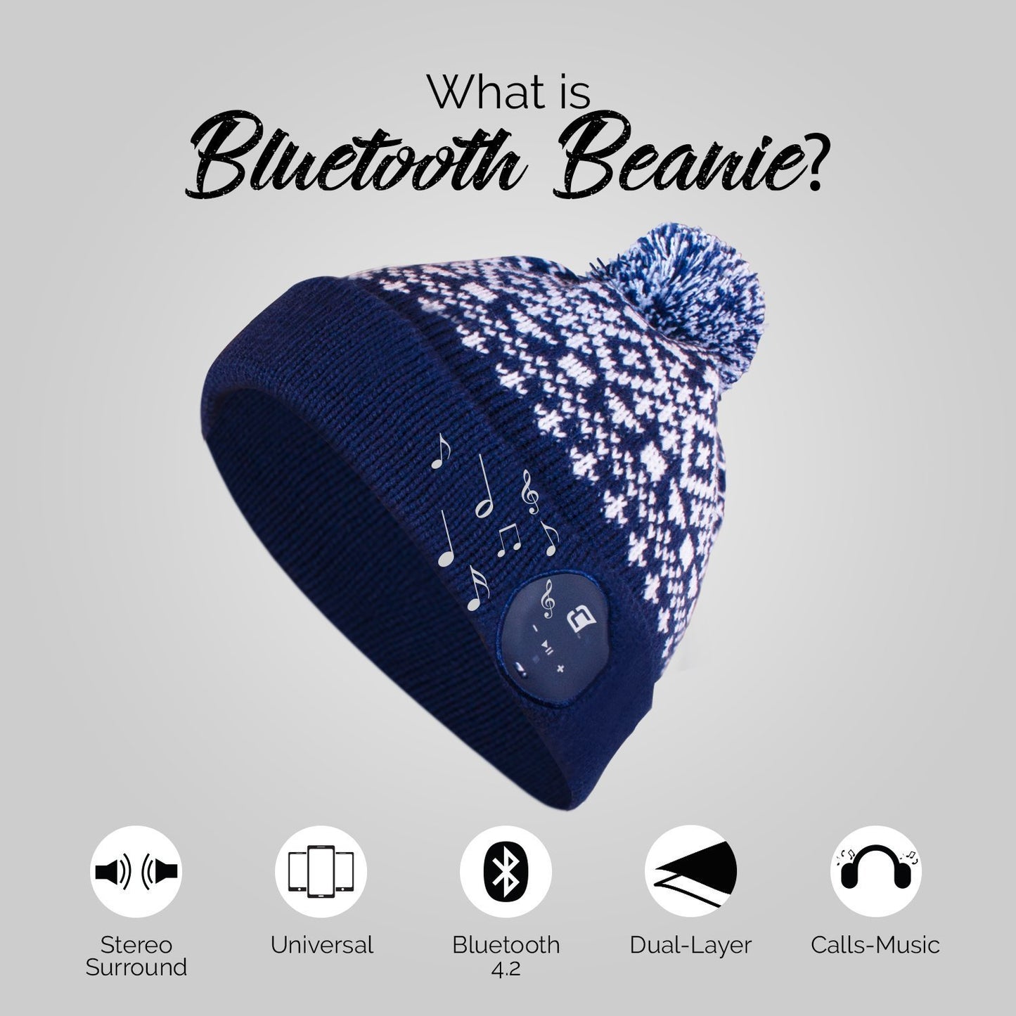 Blu Toque Bluetooth Beanie - Navy with Snow Pattern